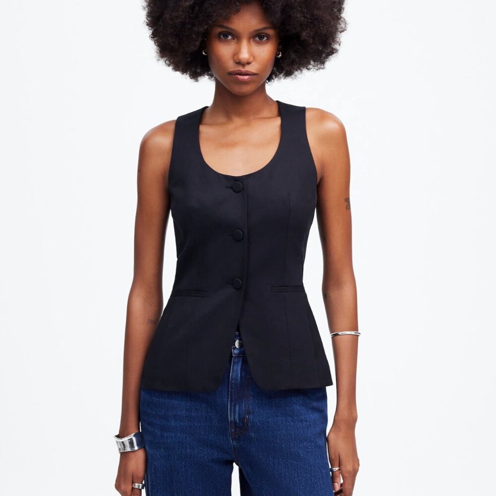 NWOT 0 XS Scoopneck Cutaway Vest in Drapey Twill black Madewell